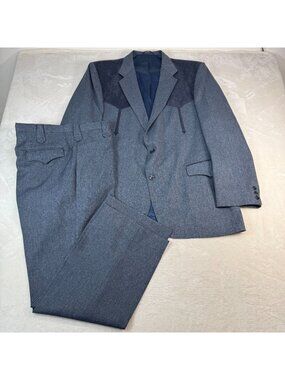 Circle S Suit Navy Blue 48L Blazer 40X32 Pants Cowboy Western Suede Yoke